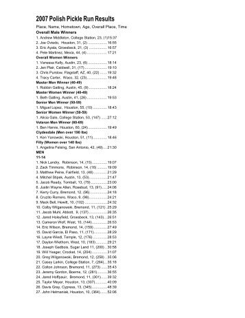 2007 Polish Pickle Run Results - Waco Striders Running Club