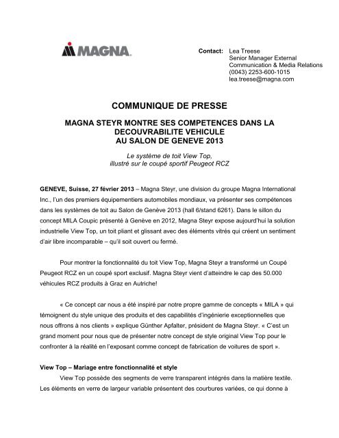 communique de presse - Magna