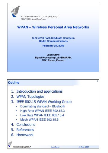 WPAN Ã¢Â€Â“ Wireless Personal Area Networks 1. Introduction and ...