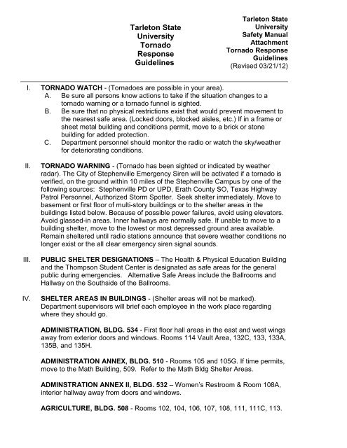 Tornado Response Guidelines - Tarleton State University