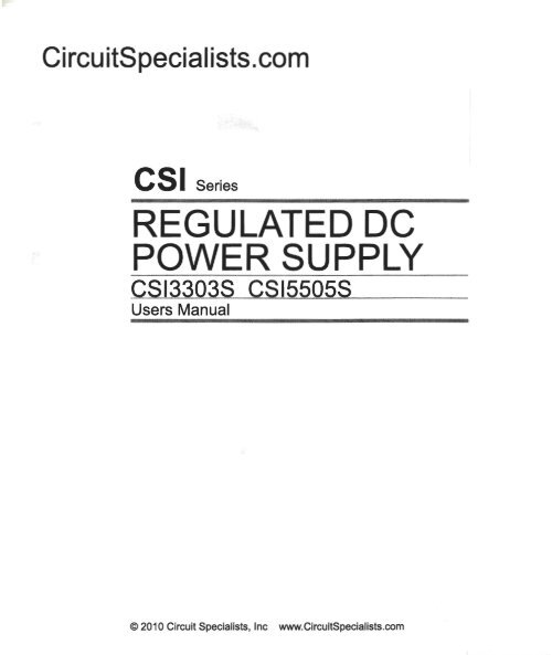 Csi3303s Bench Power Supply Users Manual Circuit Specialists Inc