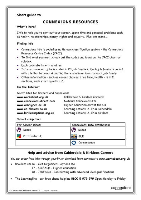 connexions resources - Calderdale and Kirklees Careers Service ...