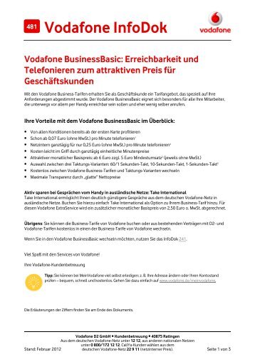 Infodok 481: Vodafone Businessbasic: Erreichbarkeit und ...