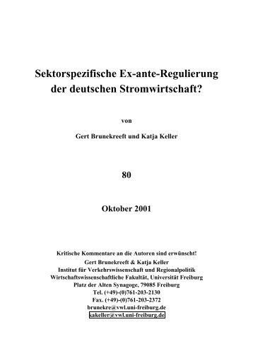 Sektorspezifische Ex-ante-Regulierung der deutschen Stromwirtschaft