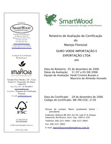 RelatÃ³rio de AvaliaÃ§Ã£o de CertificaÃ§Ã£o do Manejo Florestal OURO ...