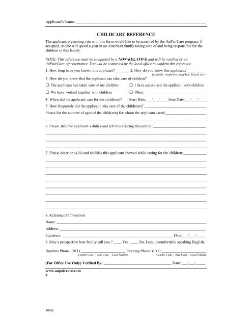 AU PAIR APPLICATION - STS