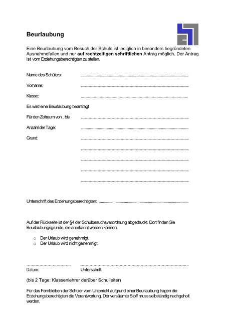 Vordruck Fa R Beurlaubung Mit Chr Nagold