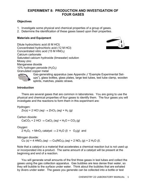 experiment 8: production and investigation of four gases