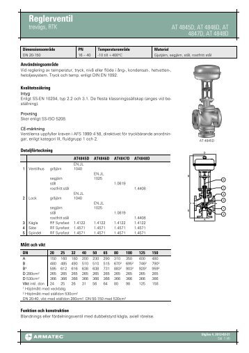 ProduktbladfÃ¶r Reglerventil - trevÃ¤gs, RTK - Armatec