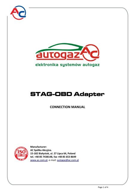 Connection manual STAG-OBD Adapter