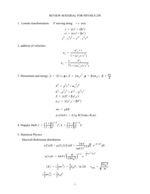 Formula Sheet for final Exam