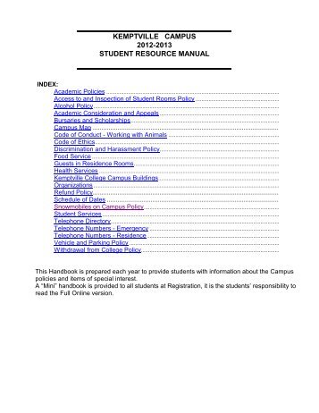 Student Resource Manual - Kemptville Campus - University of Guelph