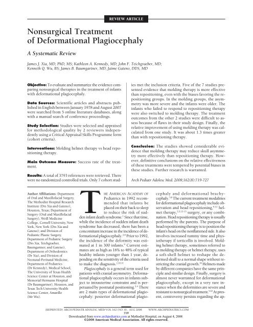 Nonsurgical Treatment of Deformational Plagiocephaly