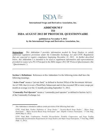 PCA Principals are asked to provide the following - ISDA