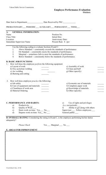 Performance Evaluation Form for Welders - Public Service ...