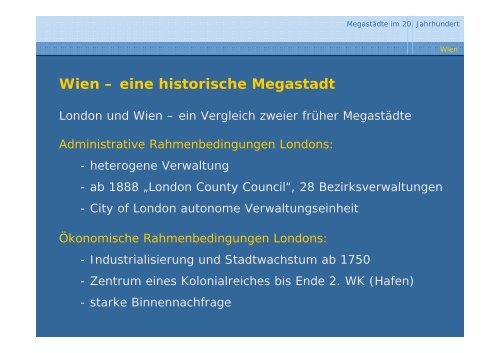 Die Megastadt im 20. Jahrhundert