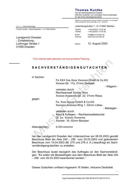Muster-Gutachten - Bezirksschornsteinfegermeister Kuntke Meissen