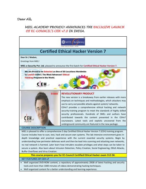 Certified Ethical Hacker Version 7 - MIEL eSecurity Pvt. Ltd.