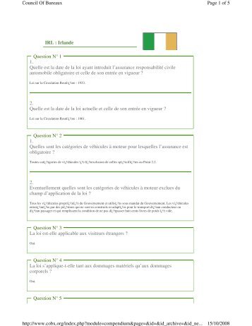 IRL : Irlande 1. Quelle est la date de la loi ayant introduit l'assurance ...