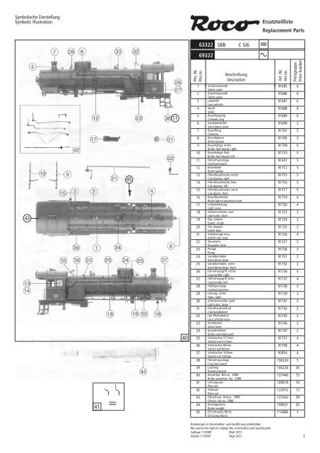 Ersatzteilliste Replacement Parts 63322 69322 SBB C 5/6 43 ... - Roco