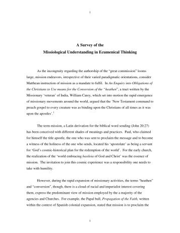 A Survey of the Missiological Understanding in Ecumenical Thinking