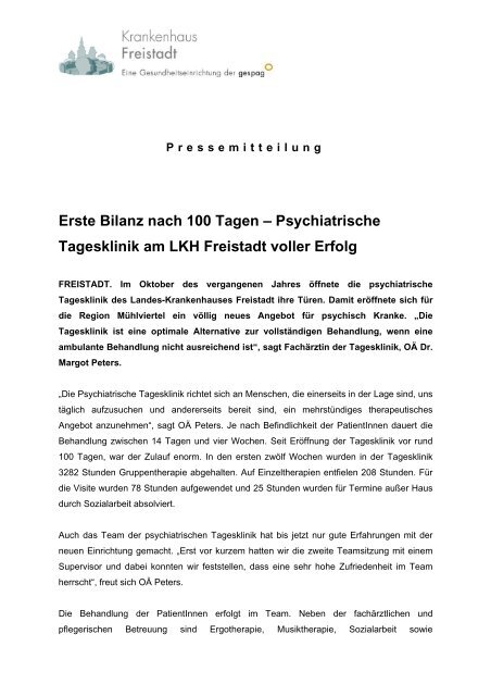 Psychiatrische Tagesklinik am LKH Freistadt voller Erfolg