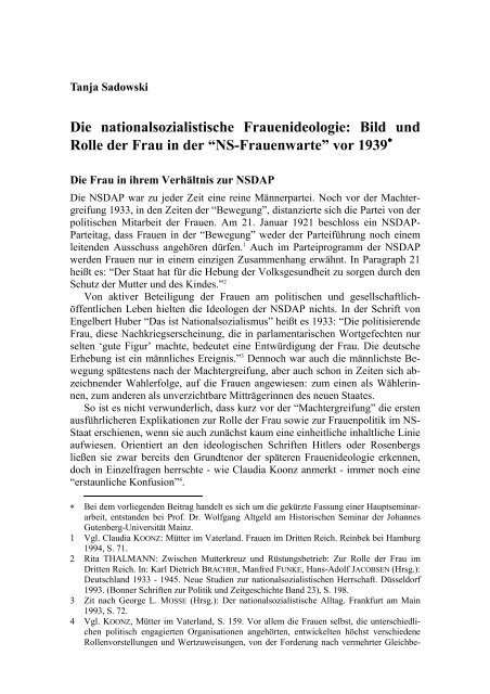 Die nationalsozialistische Frauenideologie: Bild und Rolle der Frau ...