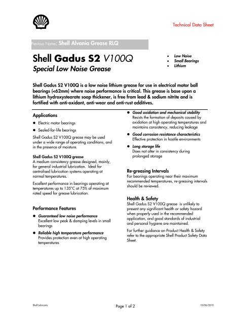 Shell Gadus S2 V100Q - Schmierstoff-Datenbank