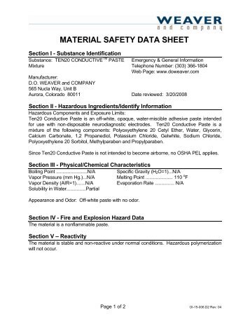 Material Safety Data Sheet 1 [MSD]Ten20 Conductive Paste is an off ...