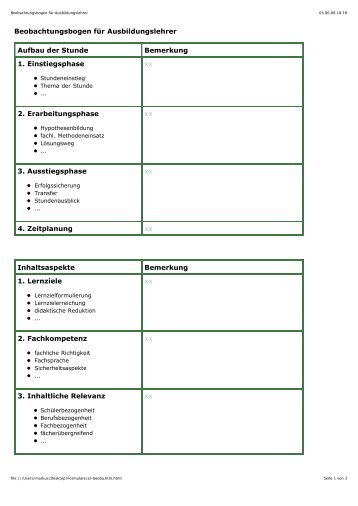 Beobachtungsbogen fÃƒÂ¼r Ausbildungslehrer