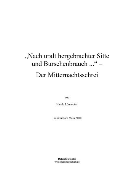 Der Mitternachtsschrei - Burschenschaftsgeschichte