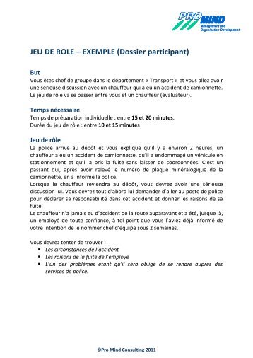 JEU DE ROLE â EXEMPLE - Pro Mind Consulting SA