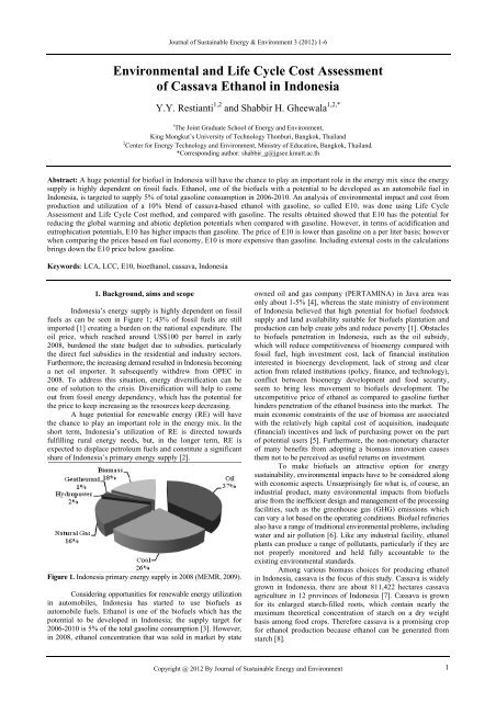 Environmental and Life Cycle Cost Assessment of Cassava Ethanol ...