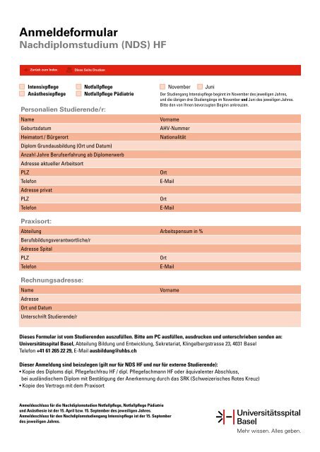 (NDS) HF Notfallpflege - Universitätsspital Basel