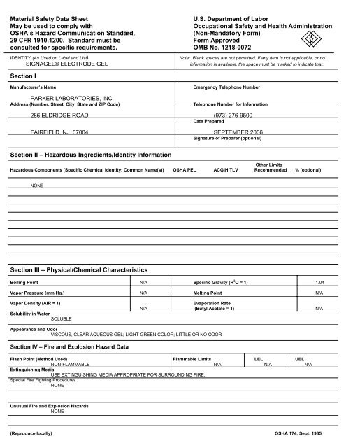 Material Safety Data Sheet (MSDS) - Bio-Medical Instruments, Inc.