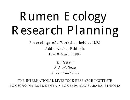 Rumen Ecology Research Planning International Livestock Rumen Ecology Research Planning International Livestock