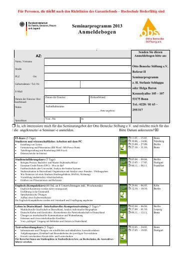 Anmeldebogen - Otto Benecke Stiftung eV