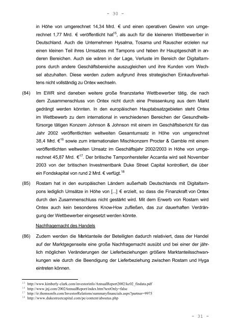 Ontex /Rostam Ltd. - Bundeskartellamt