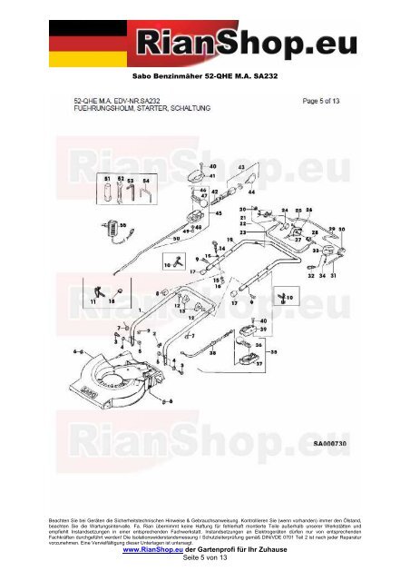 Sabo BenzinmÃ¤her 52-QHE M.A. SA232 www.RianShop.eu der ...