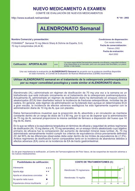 NÂº 64/2002 Alendronato semanal - Euskadi.net