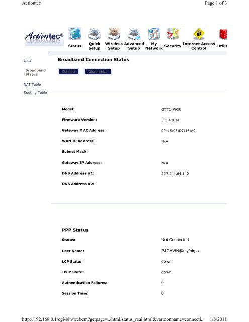 Page 1 of 3 Actiontec 1/8/2011 http://192.168.0.1/cgi-bin/webcm ...