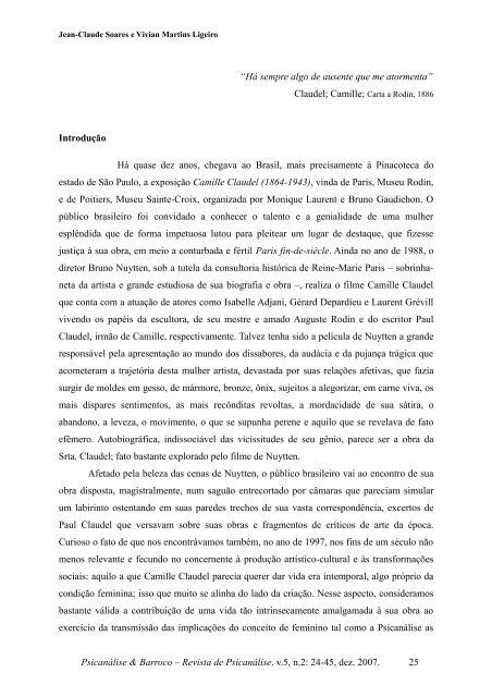 Camille Claudel angustia e devastacao.pdf - PsicanÃ¡lise & Barroco