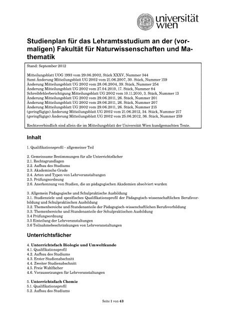 Curriculum/Studienplan - Student Point - UniversitÃ¤t Wien