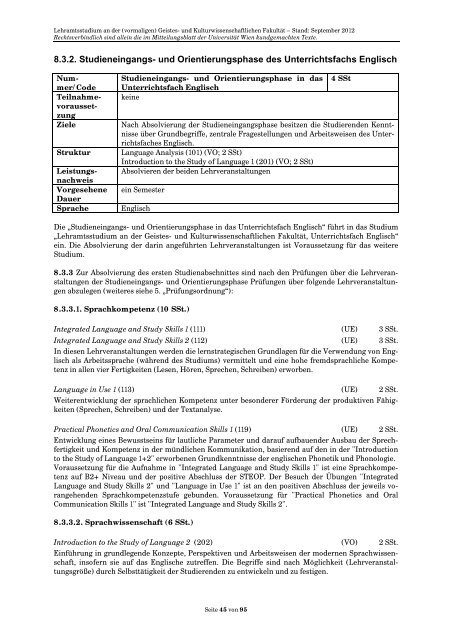 Curriculum/Studienplan - Student Point - UniversitÃ¤t Wien