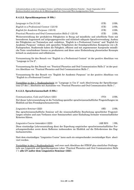 Curriculum/Studienplan - Student Point - UniversitÃ¤t Wien