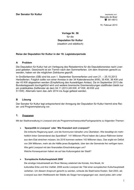 Vorlage 56 -Deputationsreise nach Liverpool - Senator für Kultur ...