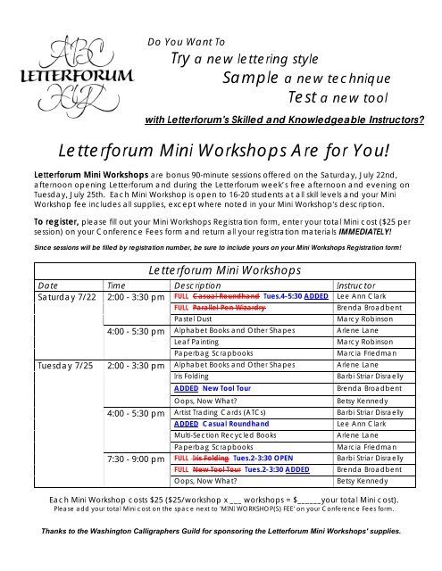 Mini Workshop Descriptions Washington Calligraphers Guild