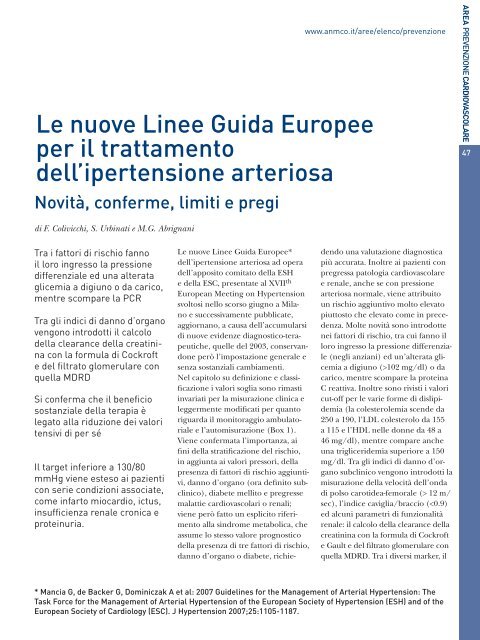 Cardiologia negli Ospedali nÂ° 160 Novembre/Dicembre 2007 - Anmco