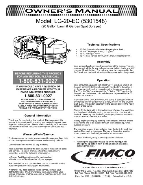 Owner's Manual - FIMCO Industries