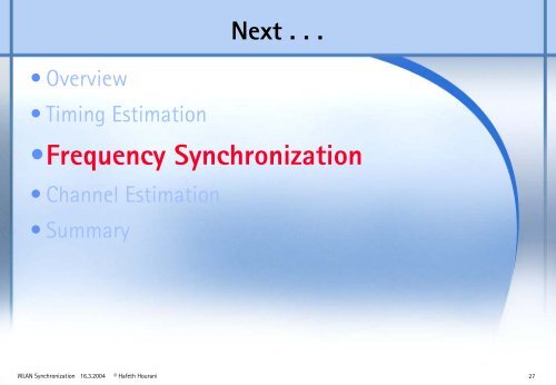 Synchronization in WLAN